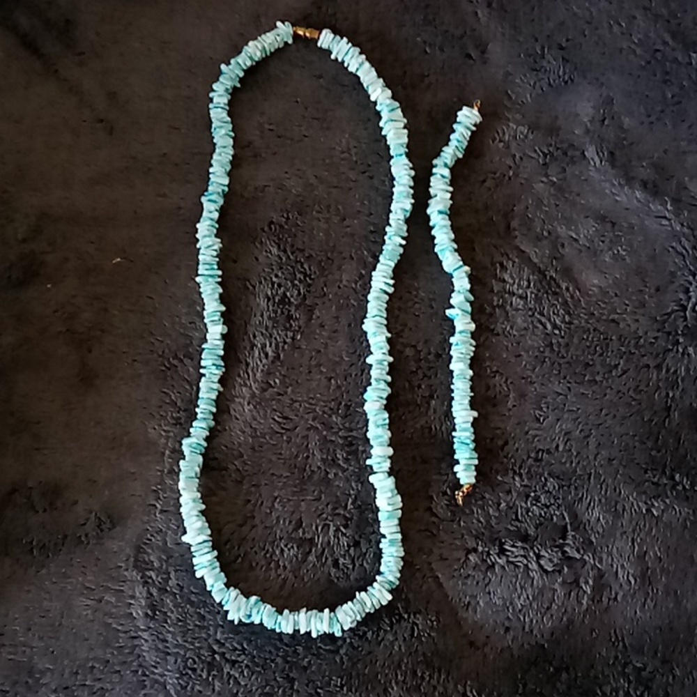 Retro Blue Shell Necklace And Bracelet